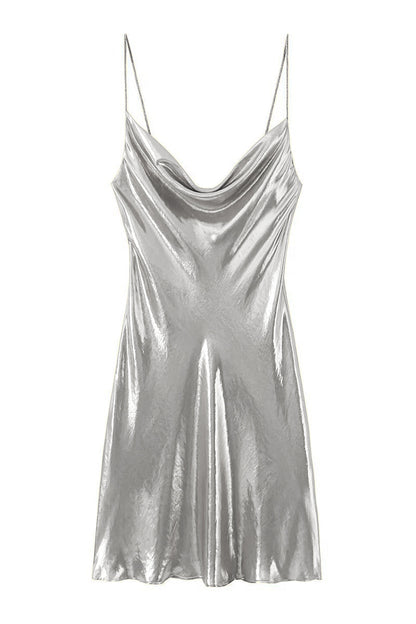 Metallic cocktail mini dress in silver