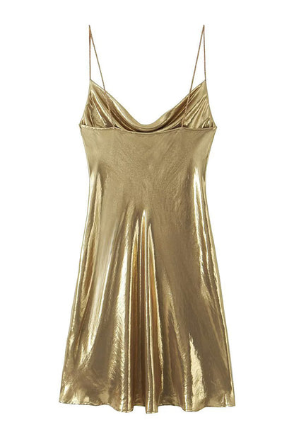 Metallic cocktail mini dress, view 3
