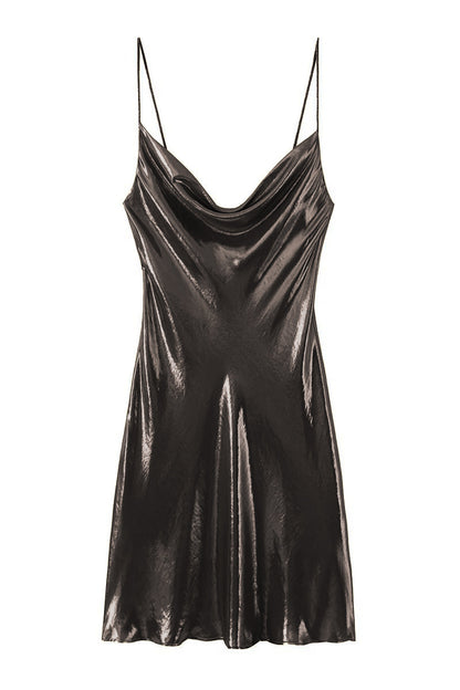 Metallic cocktail mini dress in black