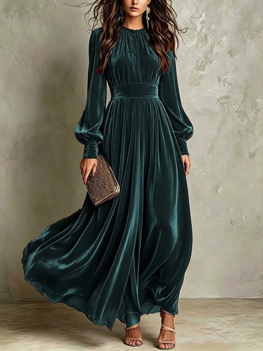 Long sleeve holiday maxi dress in teal
