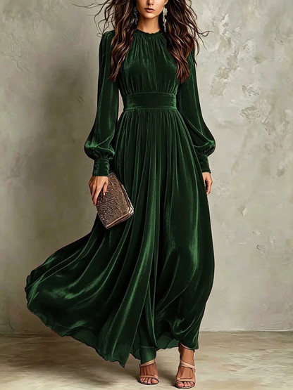 Long sleeve holiday maxi dress in dark green