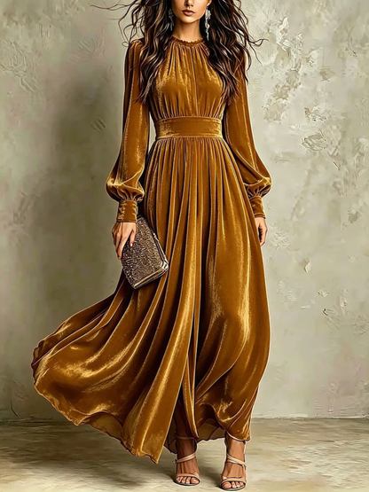 Long sleeve holiday maxi dress in gold