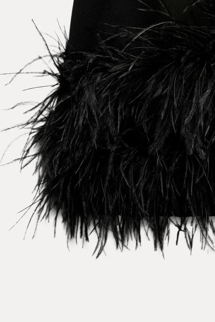 Women's Malva long sleeve feather mini dress - view 6