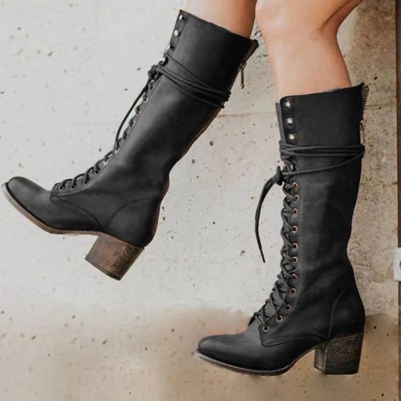Women's Margit lace-up block-heel combat boots in Black