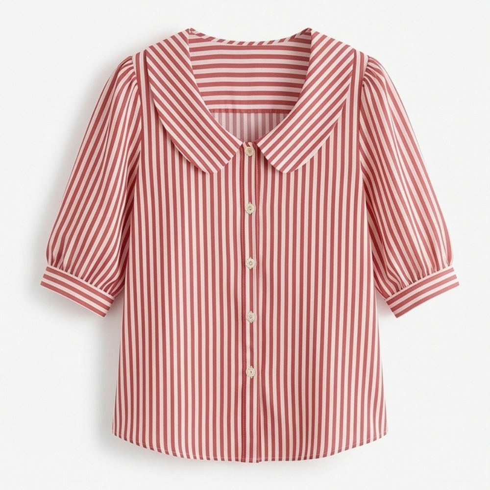 Striped puff sleeve blouse in terracotta