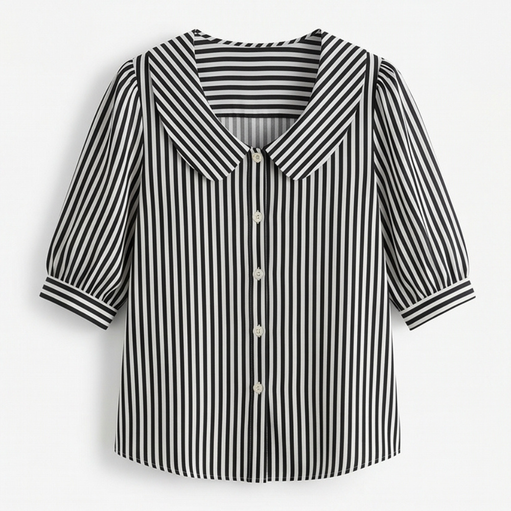 Striped puff sleeve blouse in black