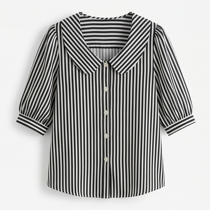 Striped puff sleeve blouse in black