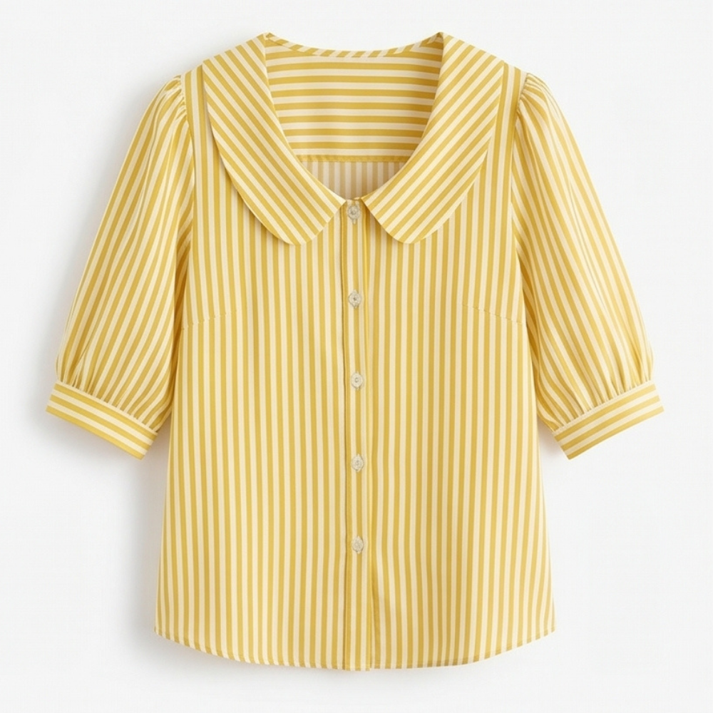 Striped puff sleeve blouse in yellow