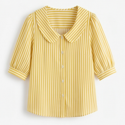 Striped puff sleeve blouse in yellow