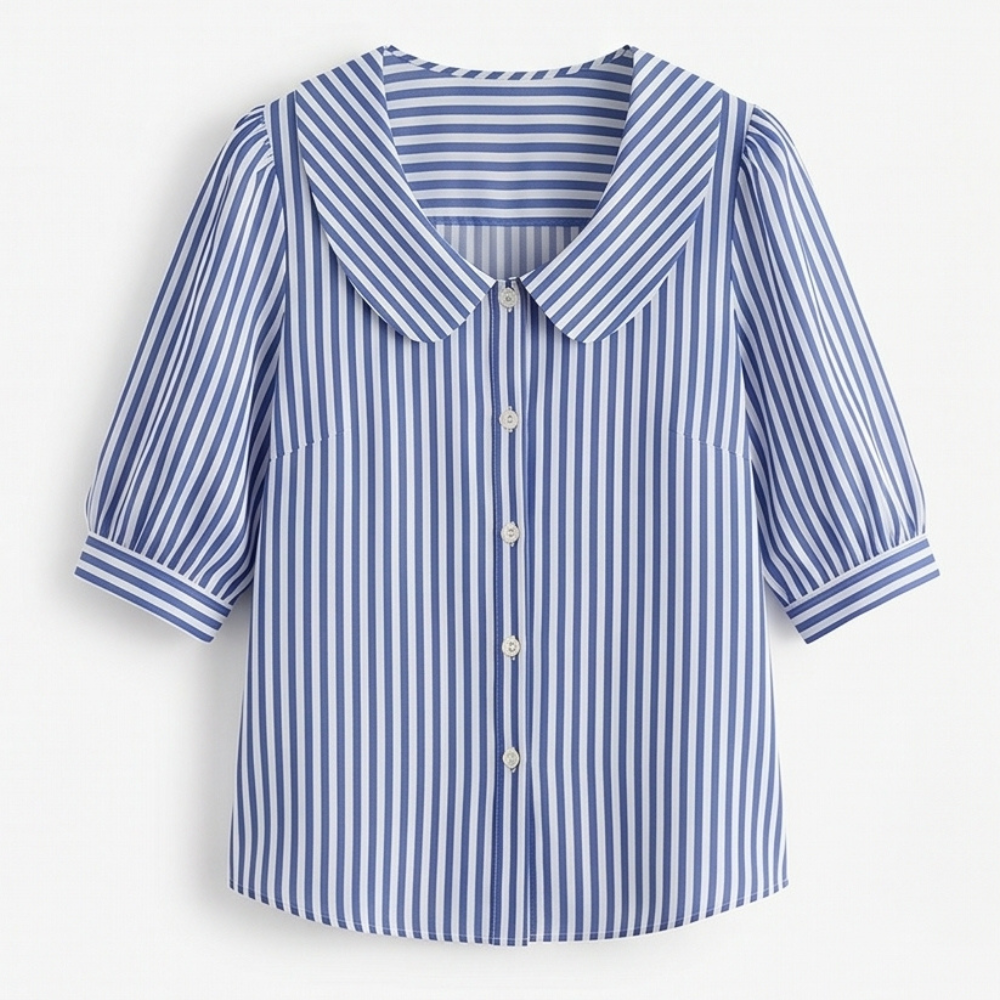 Striped puff sleeve blouse in blue