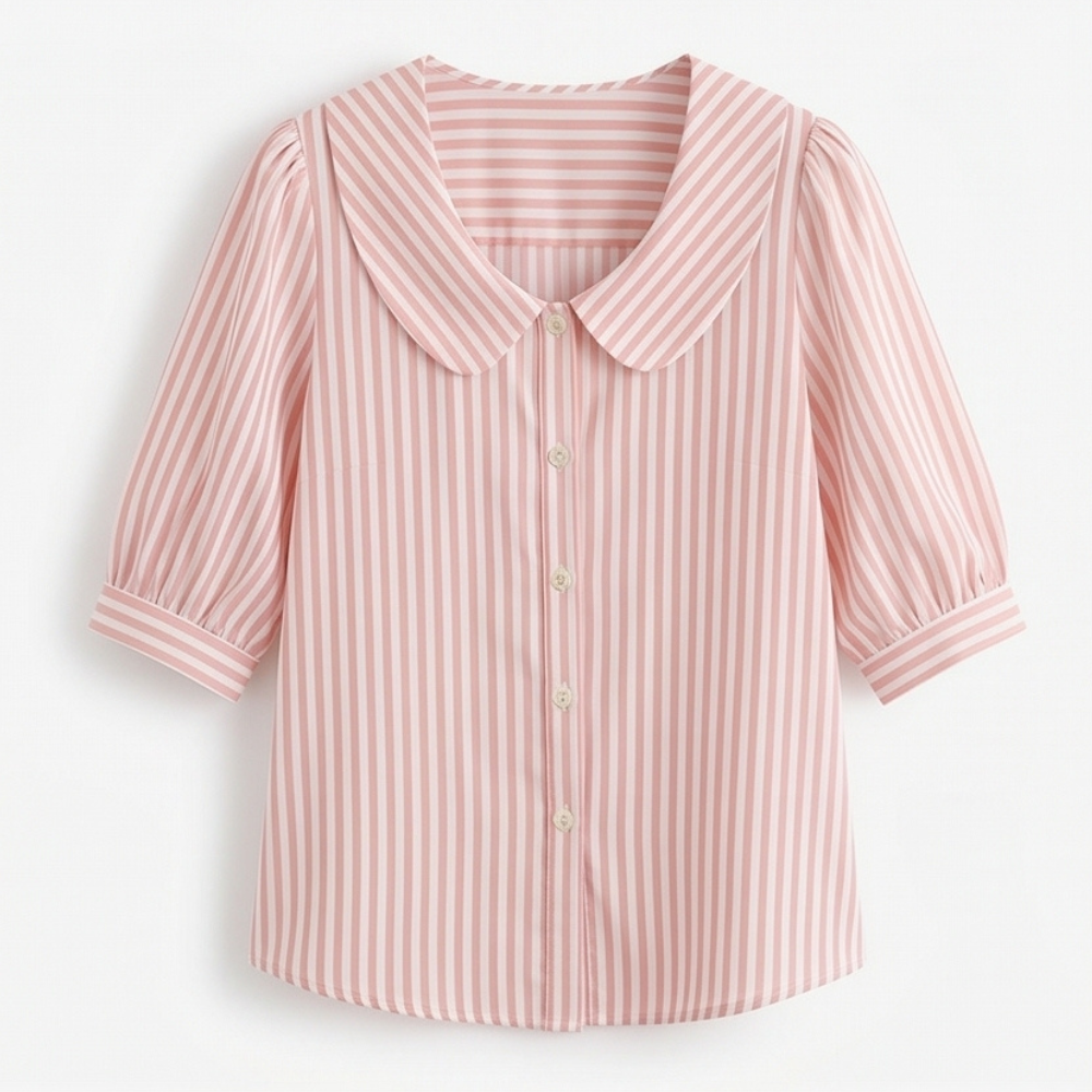 Striped puff sleeve blouse in pink