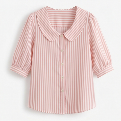 Striped puff sleeve blouse in pink