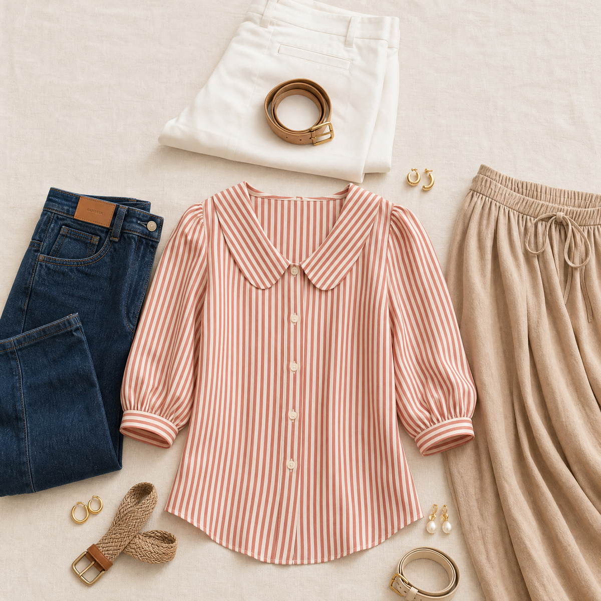 Striped puff sleeve blouse, view 6