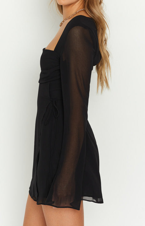 Long sleeve black mini dress, view 4