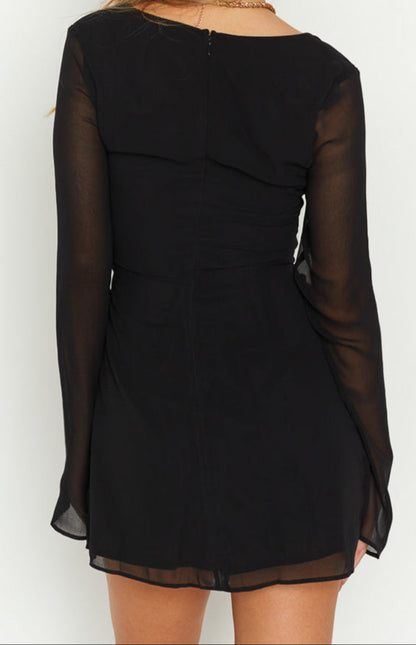 Long sleeve black mini dress, view 6