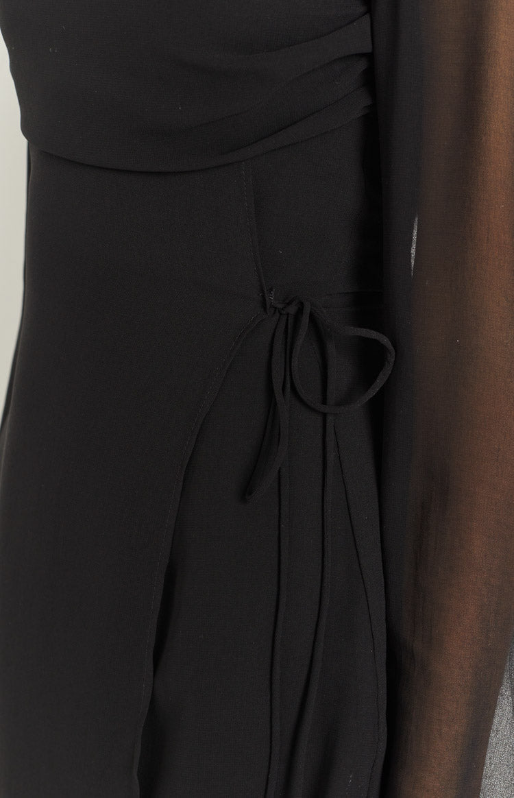 Long sleeve black mini dress, view 7