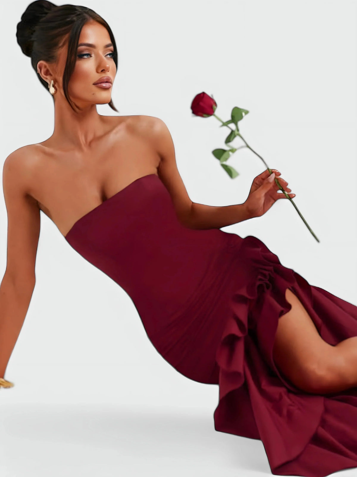 Strapless ruffle maxi dress, styled view