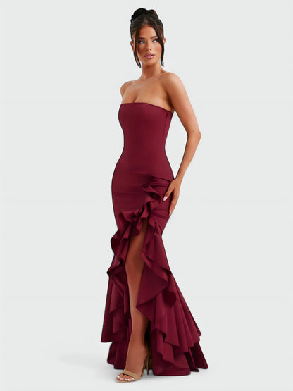 Strapless ruffle maxi dress, seated view