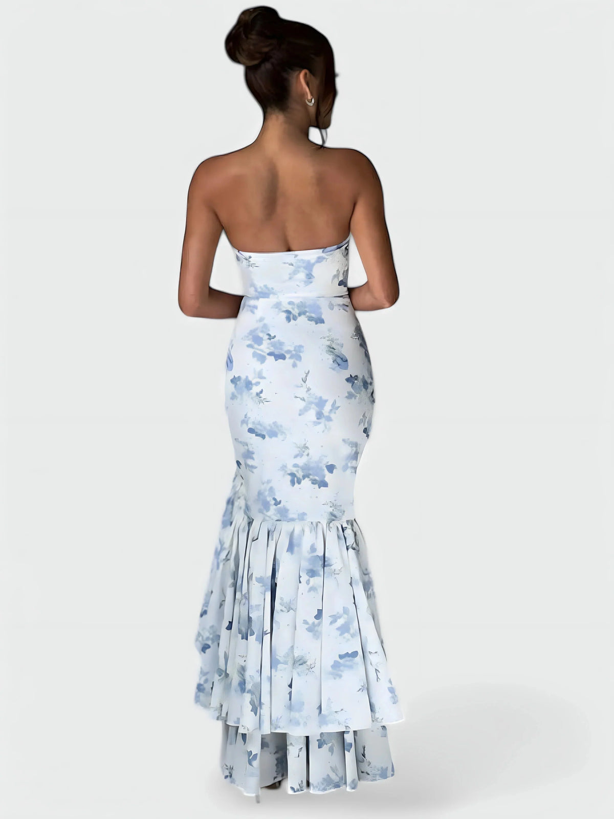 Strapless ruffle maxi dress, side view