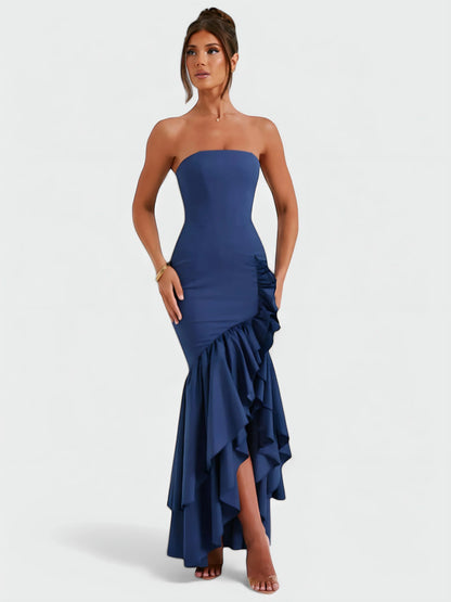 Strapless ruffle maxi dress, alternate front view