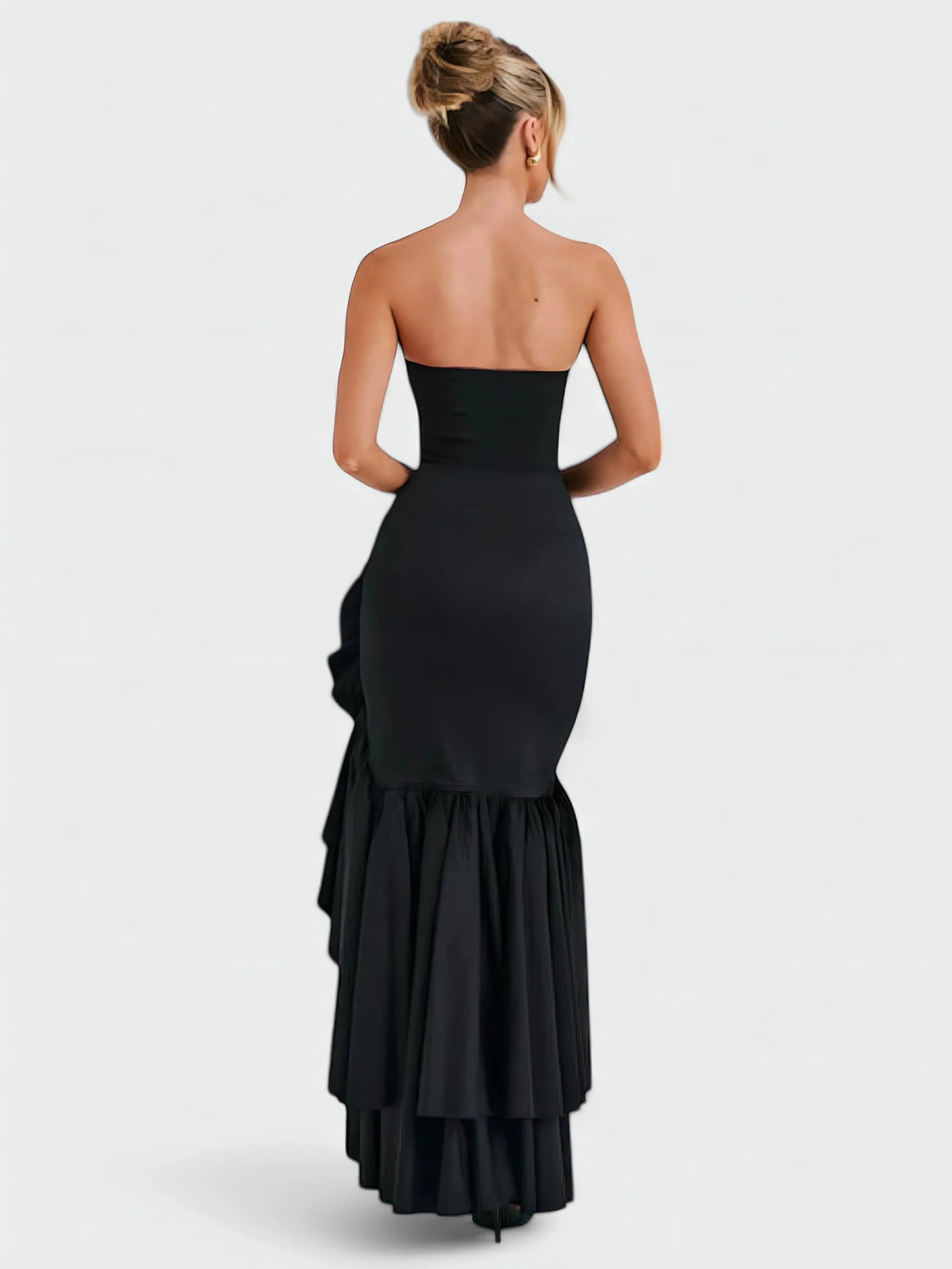 Strapless ruffle maxi dress, alternate back view