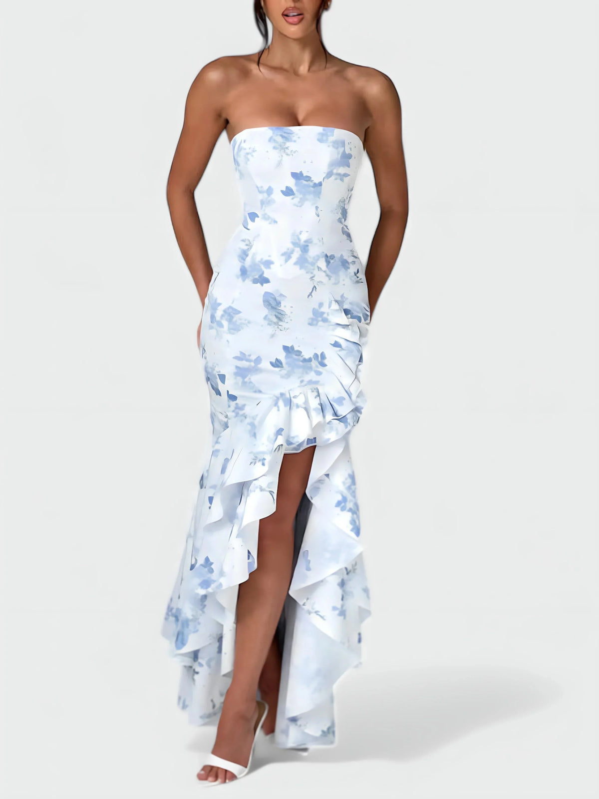 Strapless ruffle maxi dress, detail view