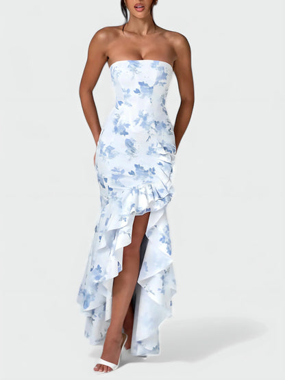 Strapless ruffle maxi dress, detail view