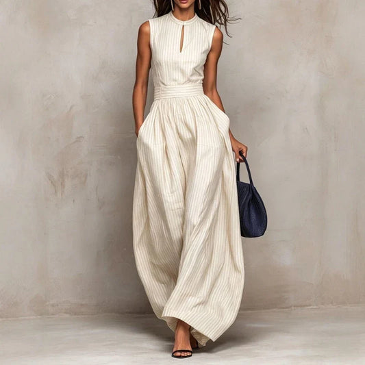 Peggy striped wide-leg jumpsuit in white, front view