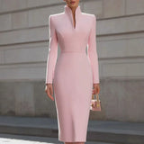 Persephone long sleeve sheath dress in pink, front view