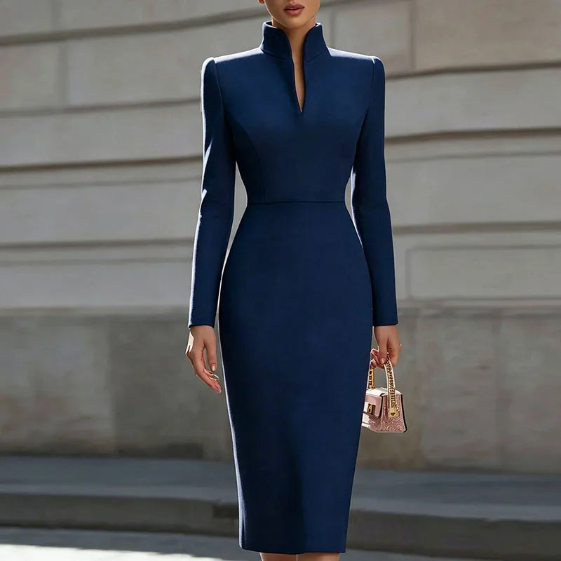 Long sleeve sheath dress in dark blue