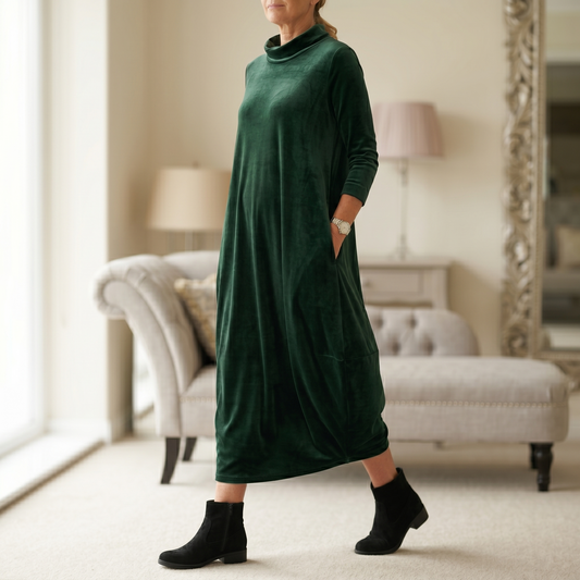 Phyllis relaxed midi dress with pockets, front view