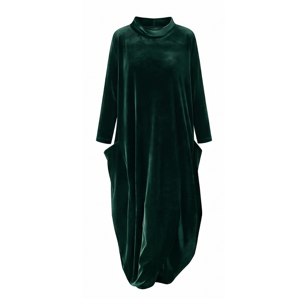Relaxed midi dress with pockets in forest green