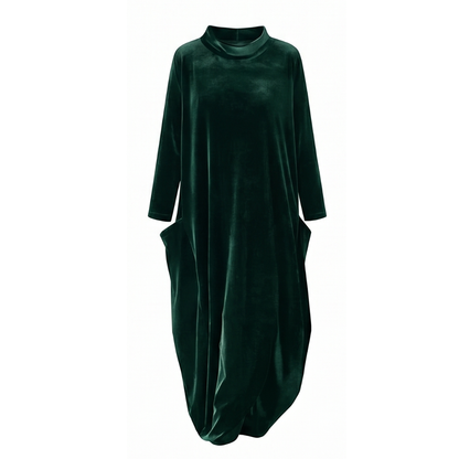 Relaxed midi dress with pockets in forest green