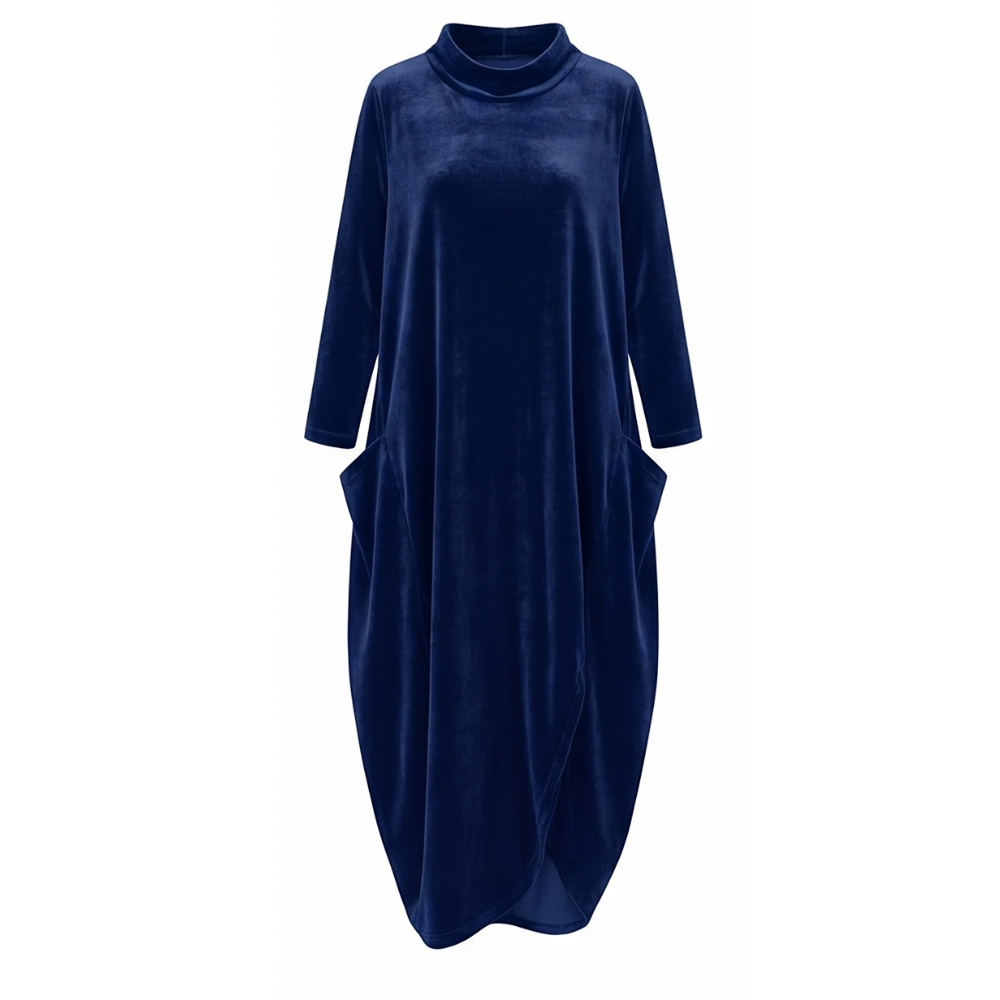 Relaxed midi dress with pockets in royal blue