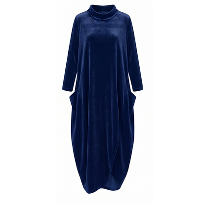 Relaxed midi dress with pockets in royal blue