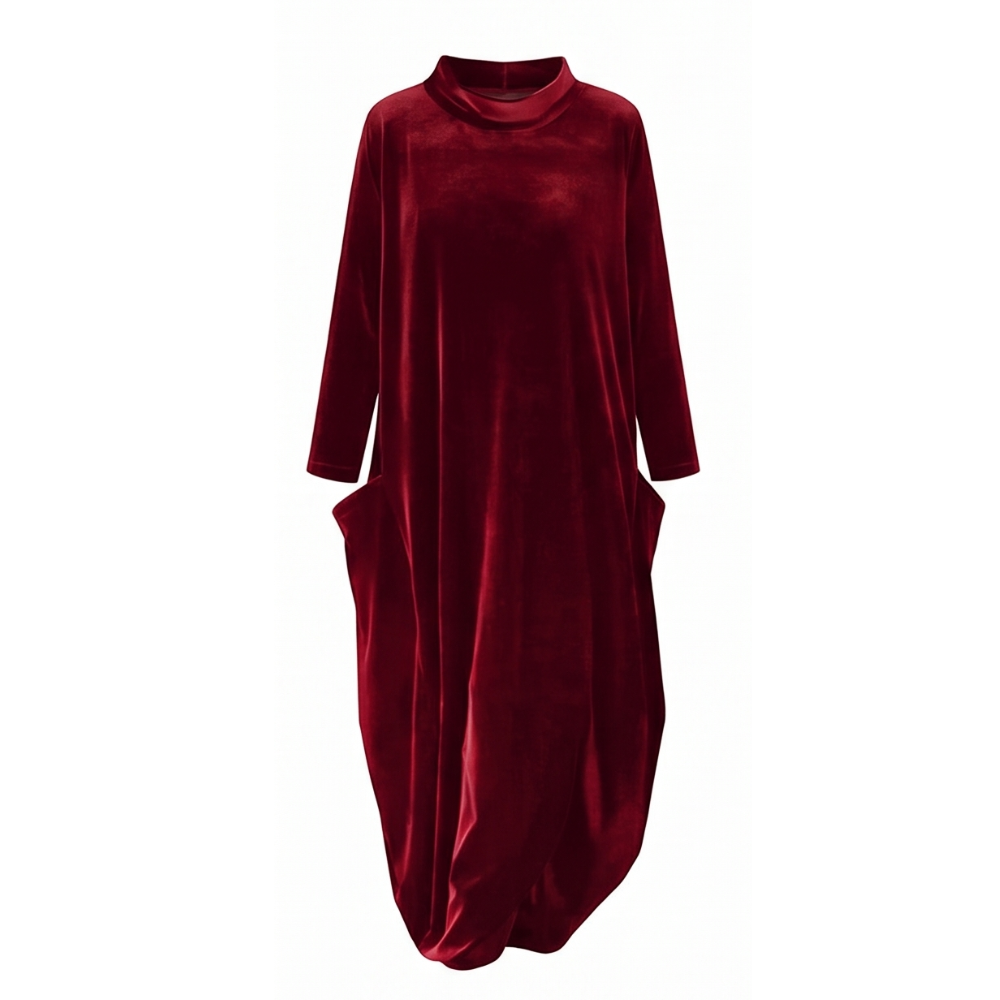 Relaxed midi dress with pockets in wine red