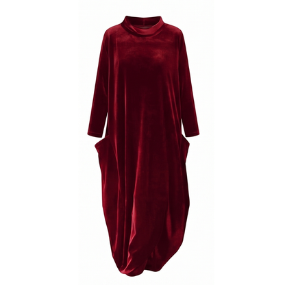 Relaxed midi dress with pockets in wine red