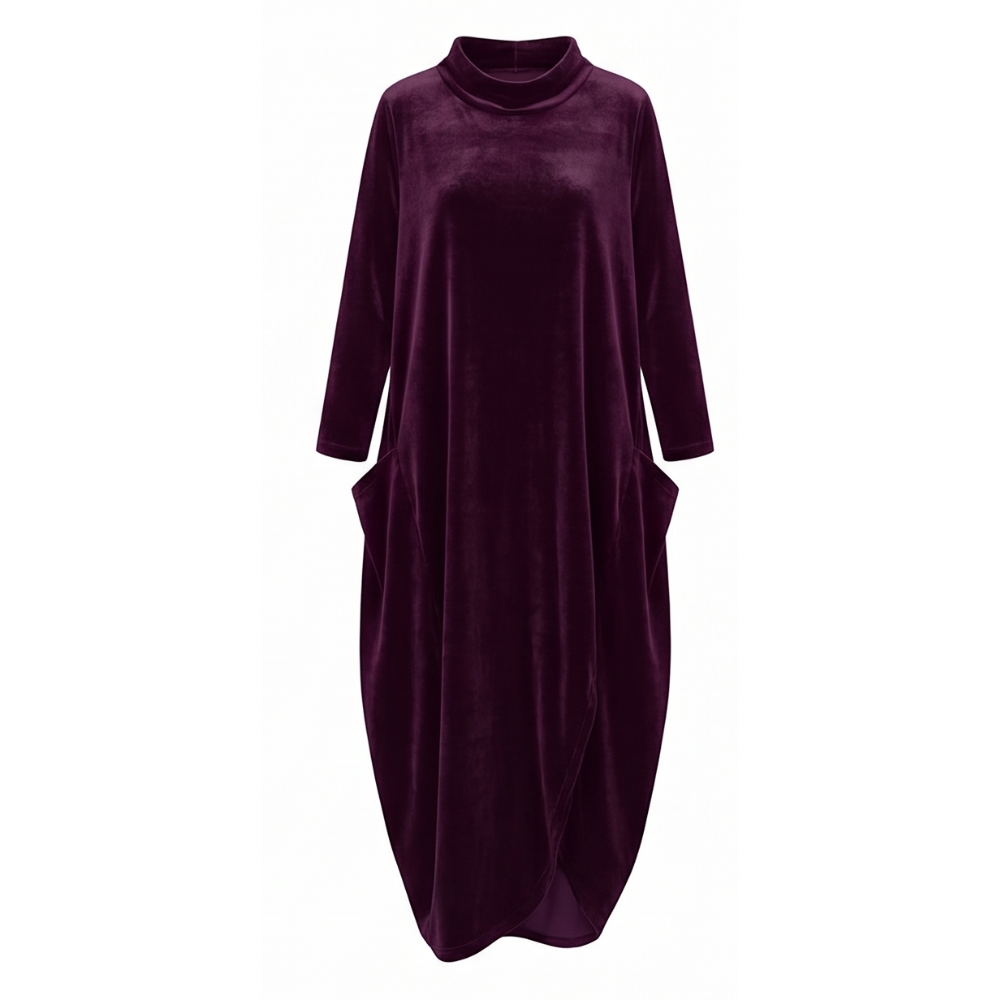 Relaxed midi dress with pockets in purple