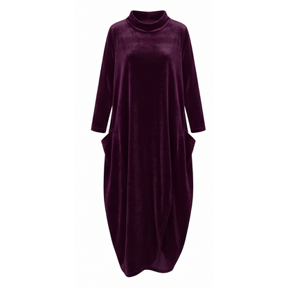 Relaxed midi dress with pockets in purple
