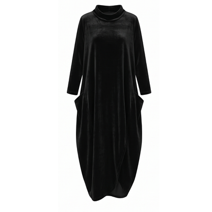 Relaxed midi dress with pockets in black