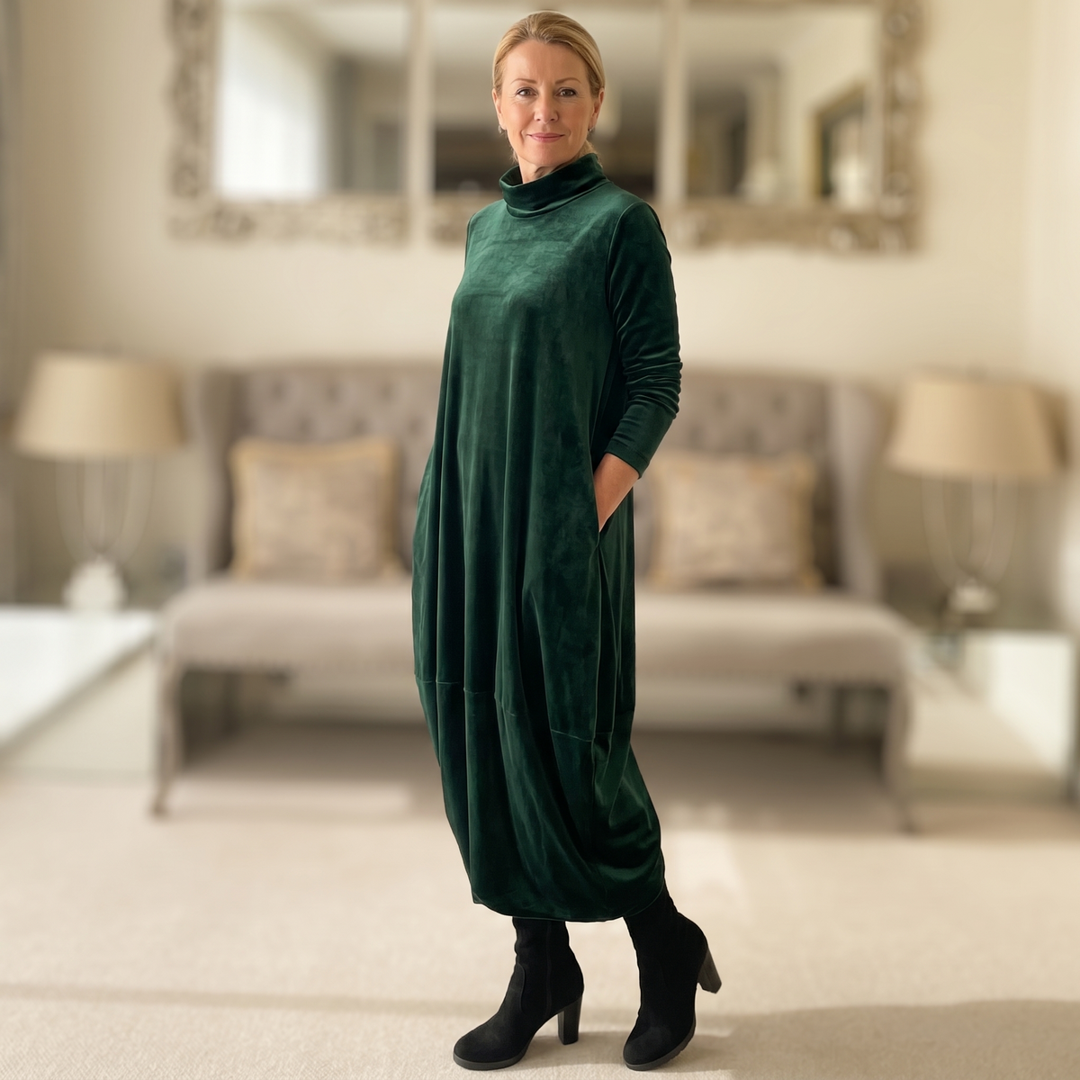 Relaxed midi dress with pockets, view 2