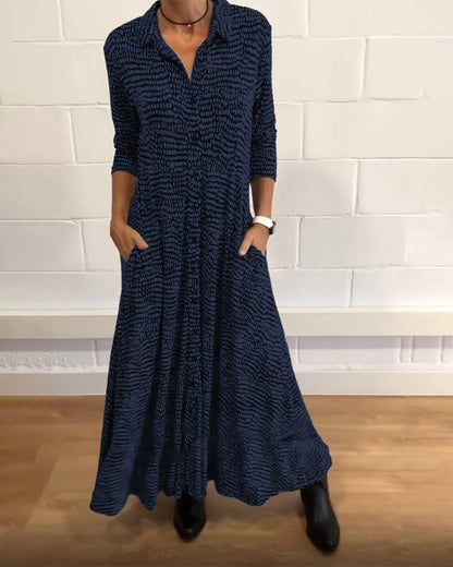 Long sleeve print maxi dress, back view