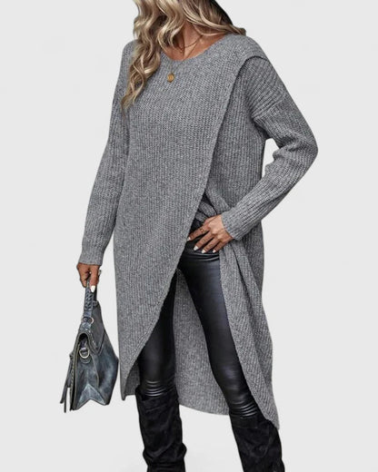 Women's Rigmor asymmetric wrap-hem long sleeve sweater dress - view 5