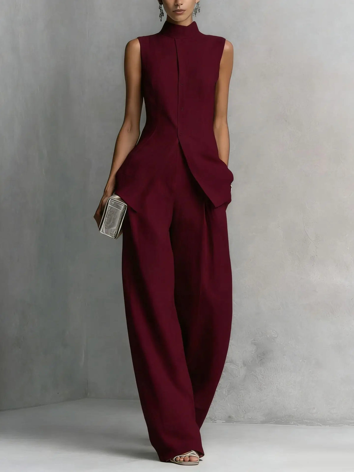 High neck wide-leg jumpsuit in red