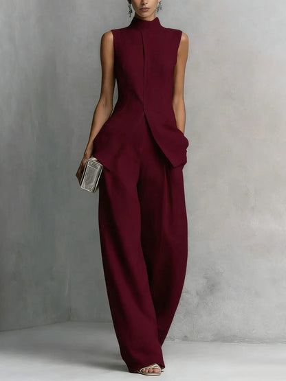 High neck wide-leg jumpsuit in red