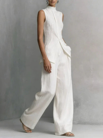 High neck wide-leg jumpsuit in white