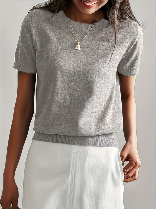 Solveig | Short Sleeve Ribbed Knit Sweater