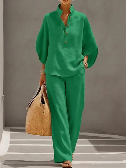 Verona | Collared Top and Wide-Leg Trouser Set