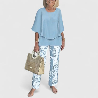 Sabella | Crew Neck Top & Printed Pants Set