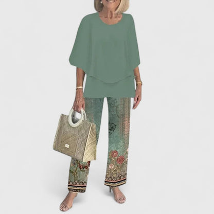 Sabella | Crew Neck Top & Printed Pants Set